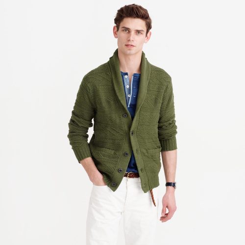 Cotton Shawl-Collar Cardigan Sweater